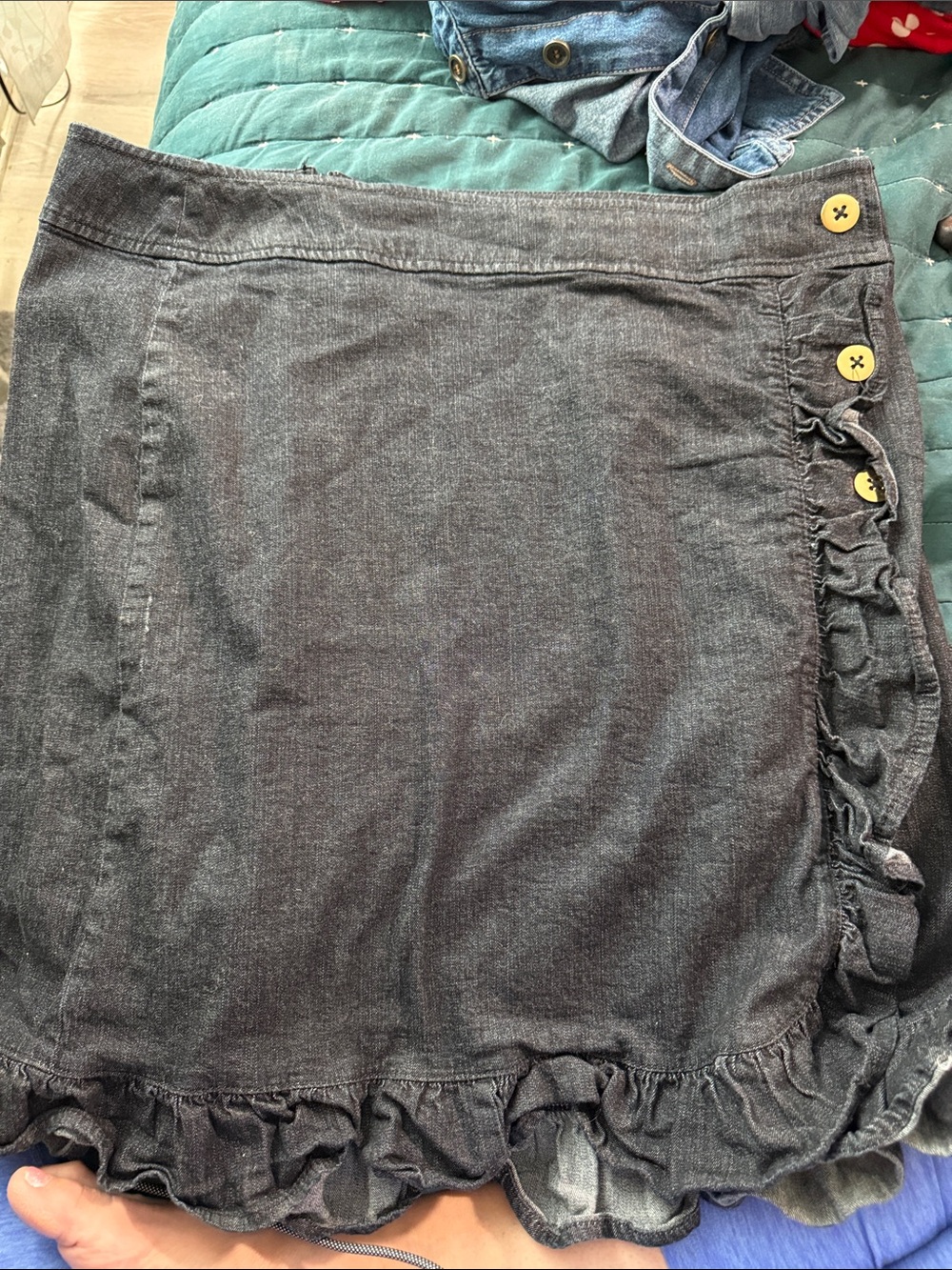 Lane Bryant Black Ruffle-Hem Mini Skirt with Button Trim